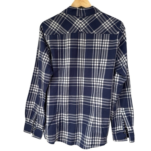 Banana Republic Blue and White Plaid Cotton Button Down Blouse, Large - Picture 4 of 10